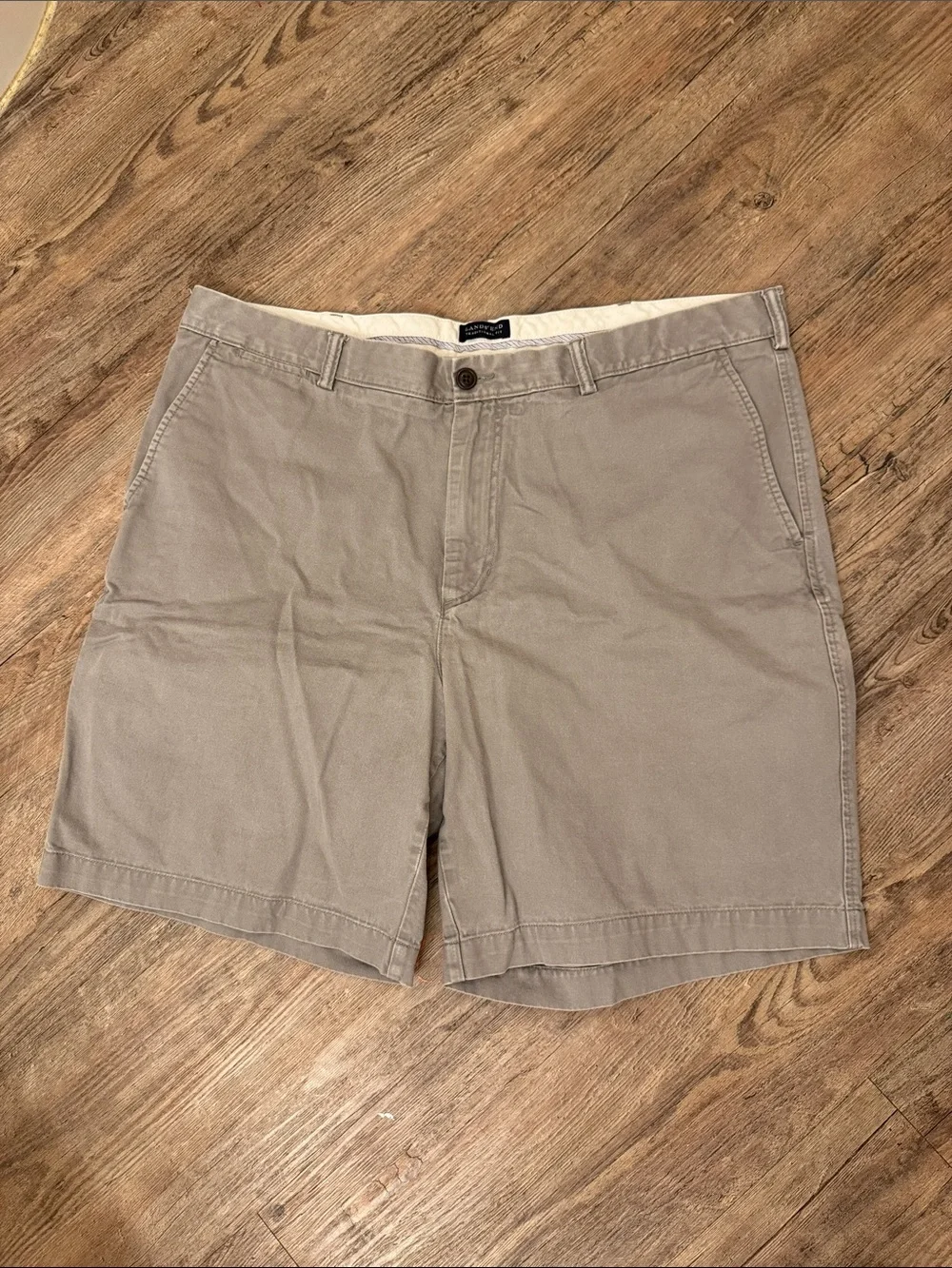 Lands' End Men's Flat Front Shorts in Taupe Beige